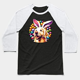 Golden Retriever Welcomes Easter with Bunny Ears Baseball T-Shirt